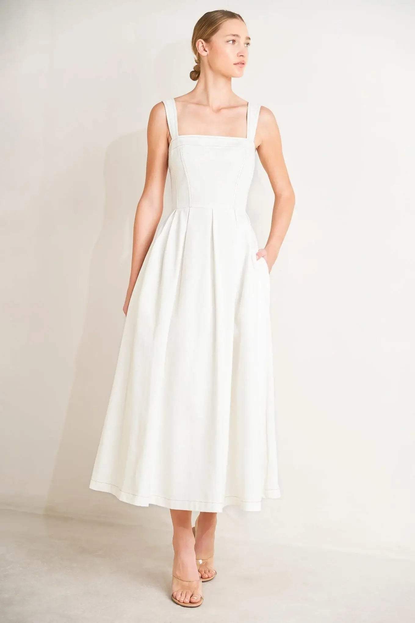 SERENE CHARM WOVEN MIDI DRESS - Flying Tomato - Flyclothing LLC