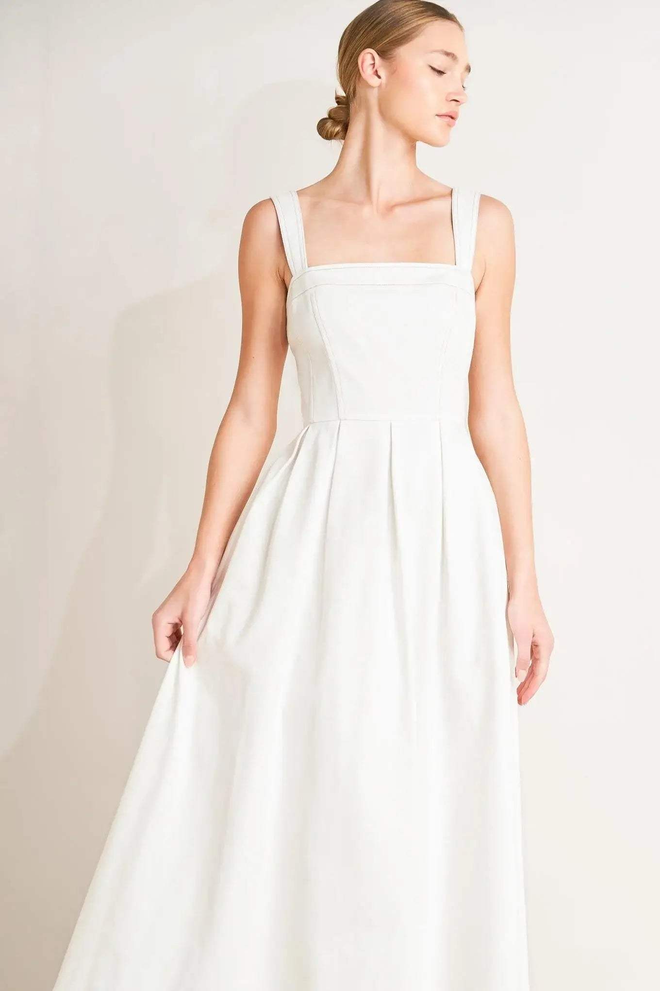 SERENE CHARM WOVEN MIDI DRESS - Flying Tomato - Flyclothing LLC