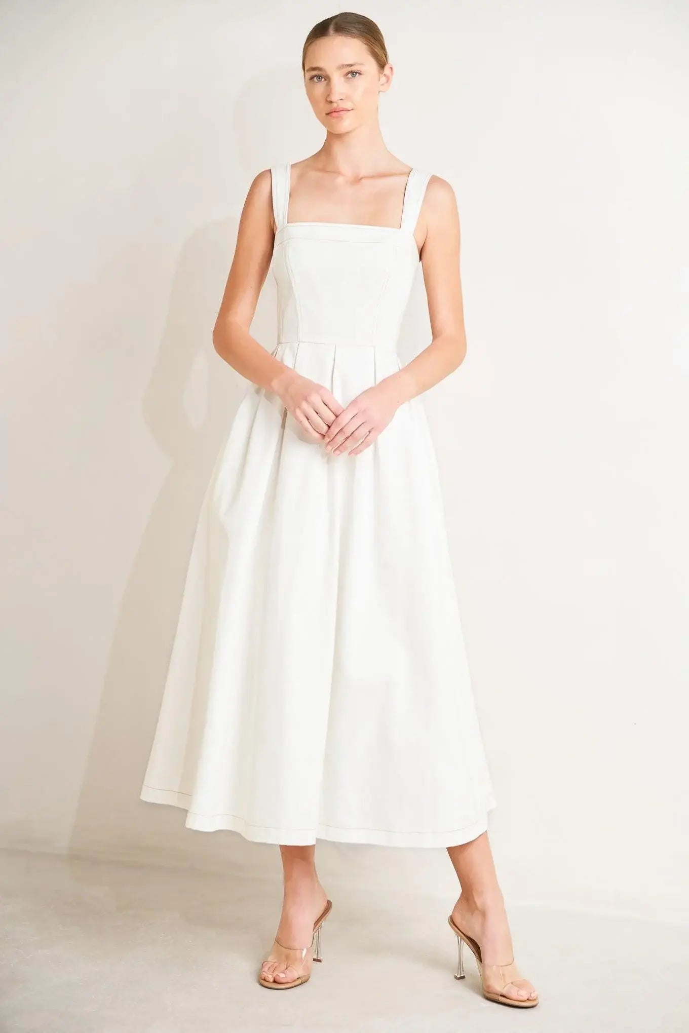 SERENE CHARM WOVEN MIDI DRESS - Flying Tomato - Flyclothing LLC