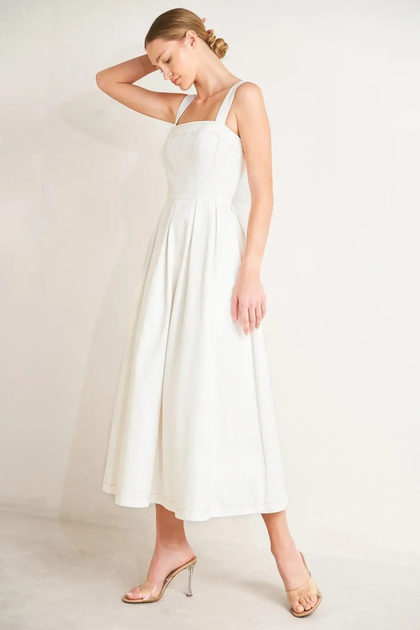 SERENE CHARM WOVEN MIDI DRESS - Flying Tomato - Flyclothing LLC