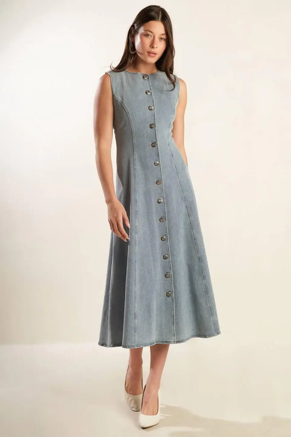 NAUTICAL & NICE DENIM MIDI DRESS - Flying Tomato - Flyclothing LLC