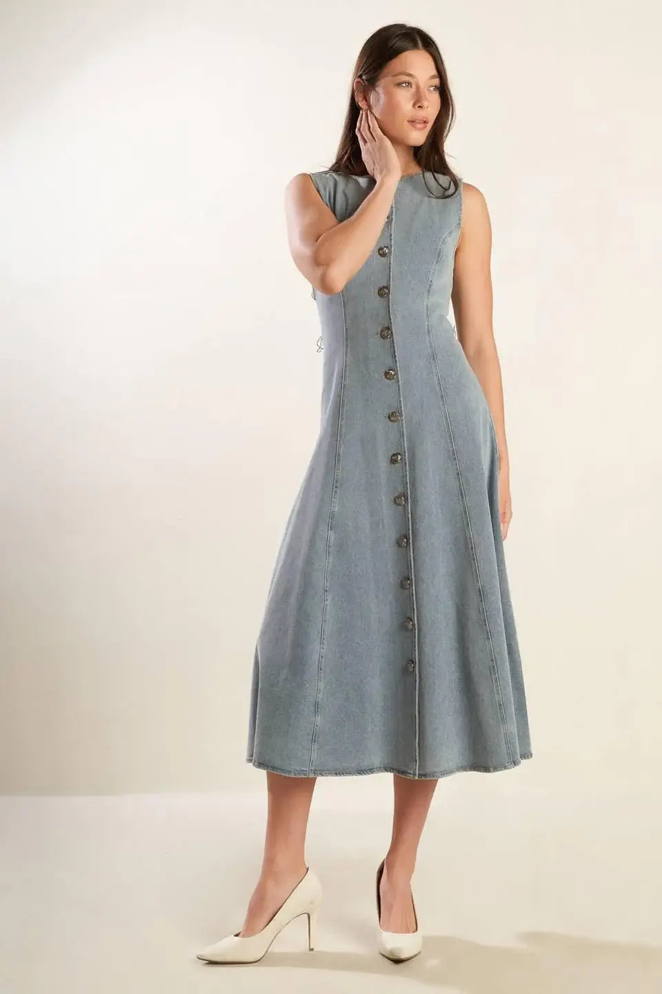 NAUTICAL & NICE DENIM MIDI DRESS - Flying Tomato - Flyclothing LLC