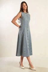 NAUTICAL & NICE DENIM MIDI DRESS - Flying Tomato - Flyclothing LLC