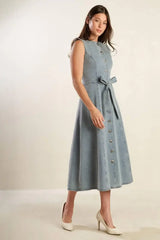 NAUTICAL & NICE DENIM MIDI DRESS - Flying Tomato - Flyclothing LLC