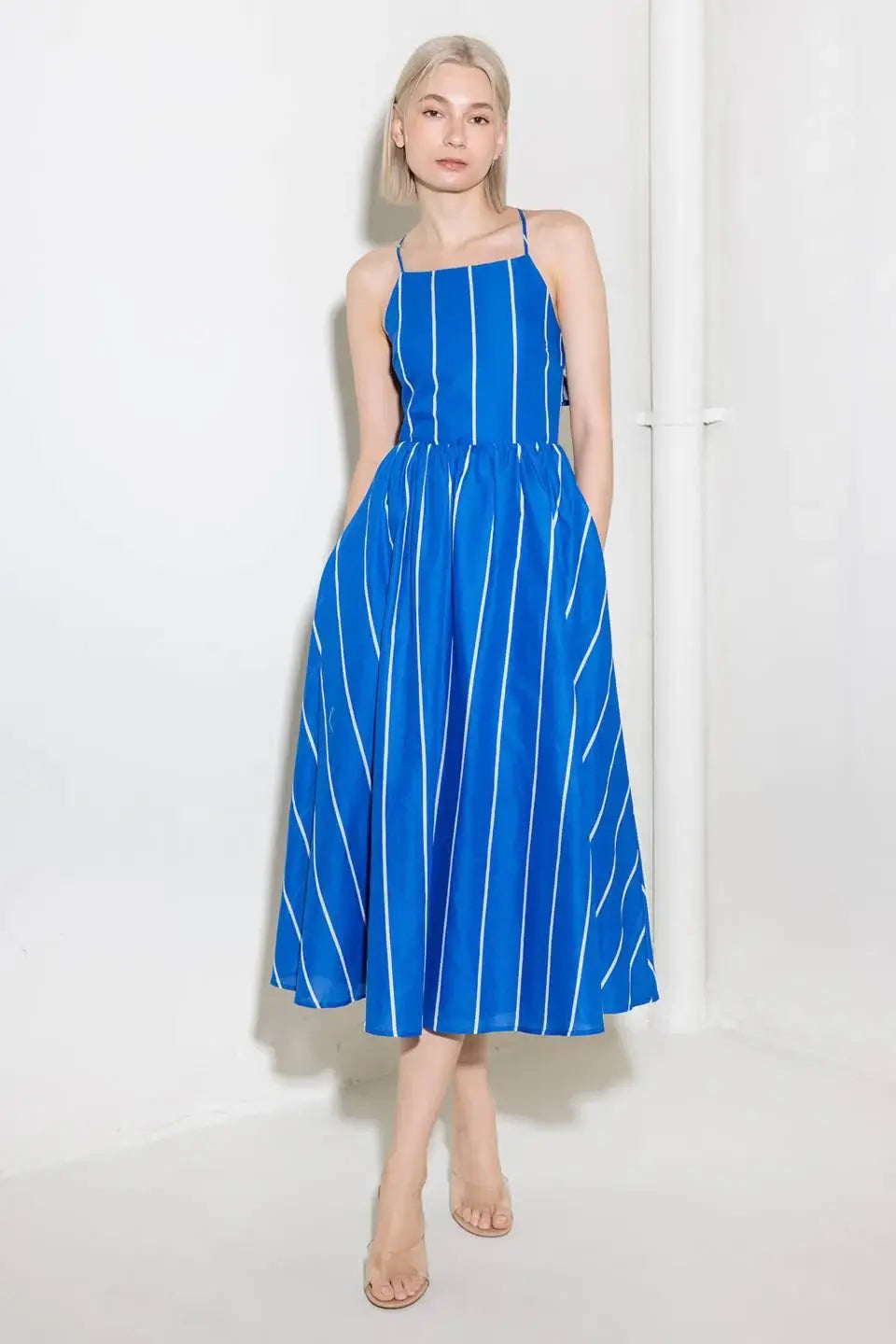 LET THE GOOD IN BLUE WOVEN MIDI DRESS - Flying Tomato - Flyclothing LLC