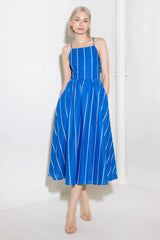 LET THE GOOD IN BLUE WOVEN MIDI DRESS - Flying Tomato - Flyclothing LLC