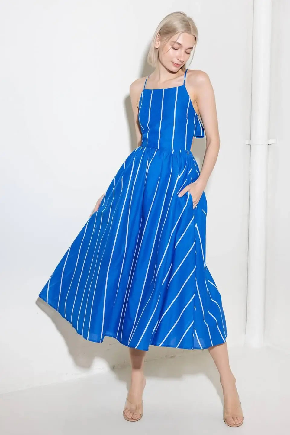 LET THE GOOD IN BLUE WOVEN MIDI DRESS - Flying Tomato - Flyclothing LLC