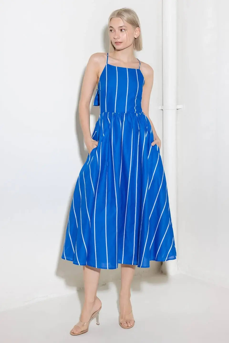 LET THE GOOD IN BLUE WOVEN MIDI DRESS - Flying Tomato - Flyclothing LLC