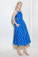 LET THE GOOD IN BLUE WOVEN MIDI DRESS - Flying Tomato - Flyclothing LLC