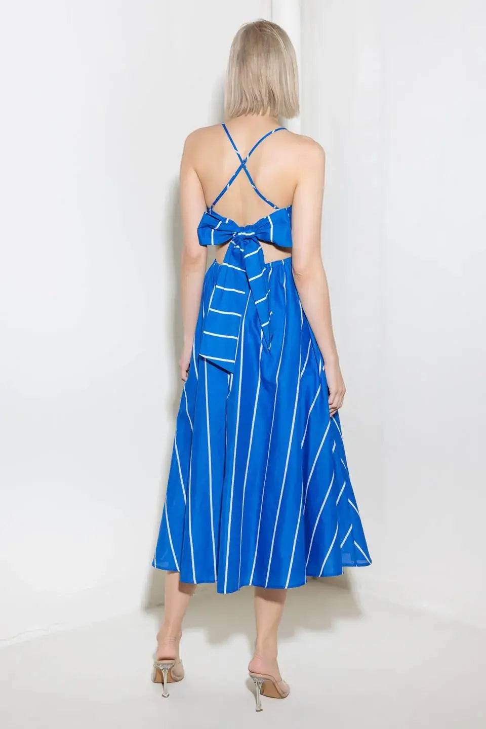 LET THE GOOD IN BLUE WOVEN MIDI DRESS - Flying Tomato - Flyclothing LLC