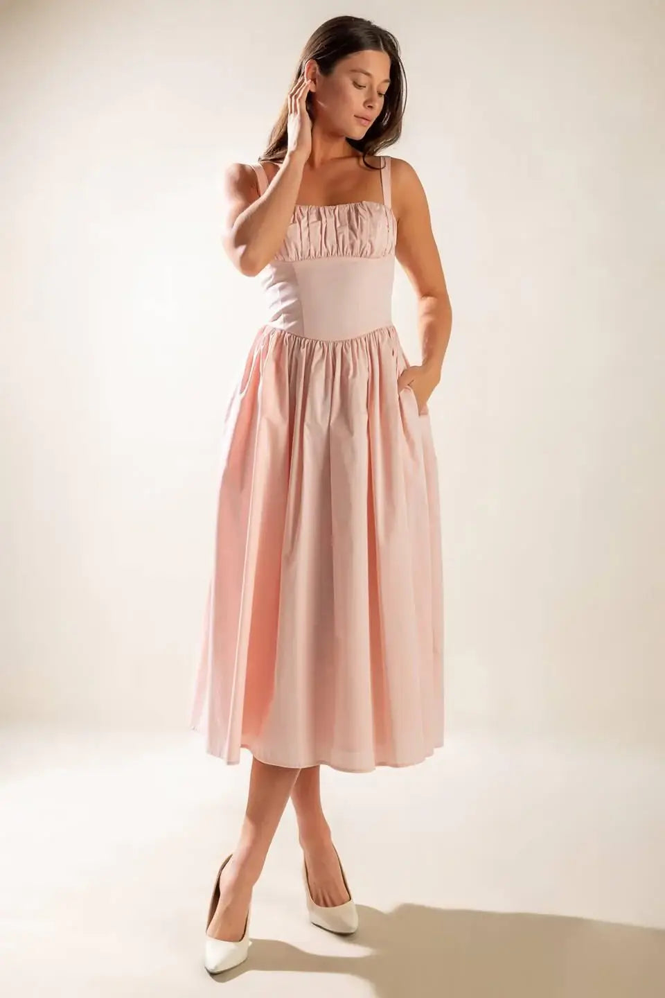 EASILY LOVED WOVEN MIDI DRESS - Flying Tomato - Flyclothing LLC