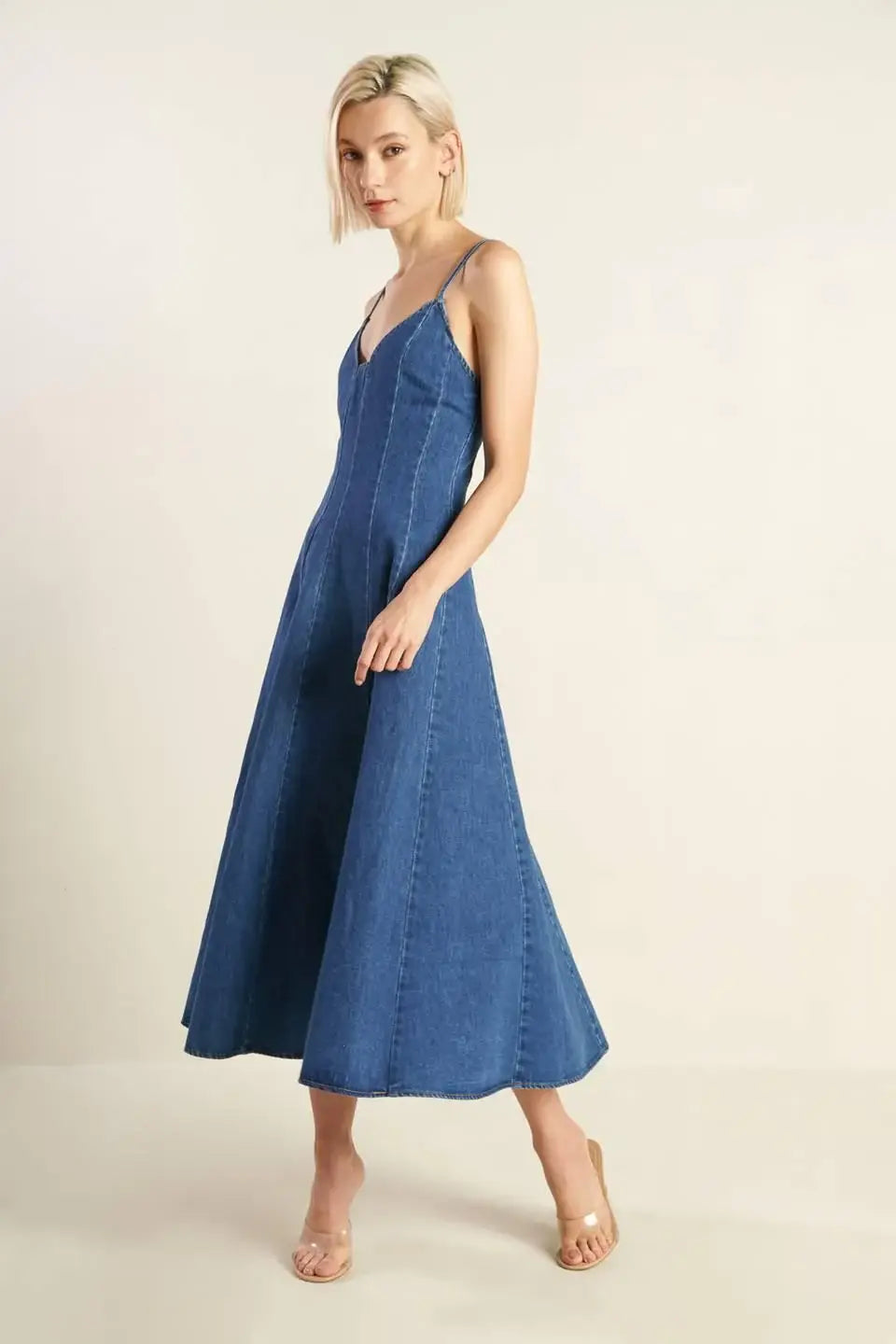 ROSEWOOD ROMANCE DENIM MIDI DRESS - Flying Tomato - Flyclothing LLC