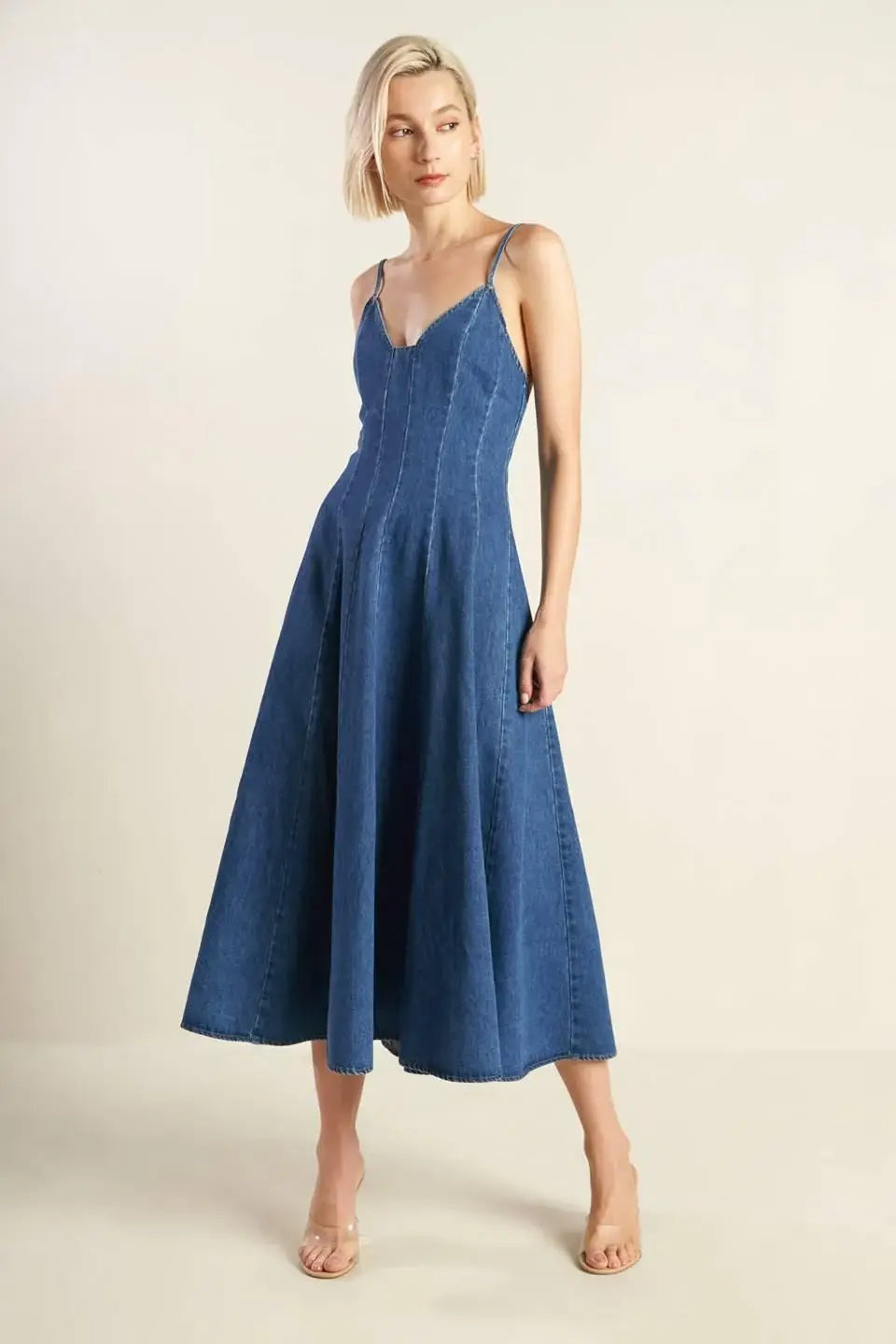 ROSEWOOD ROMANCE DENIM MIDI DRESS - Flying Tomato - Flyclothing LLC