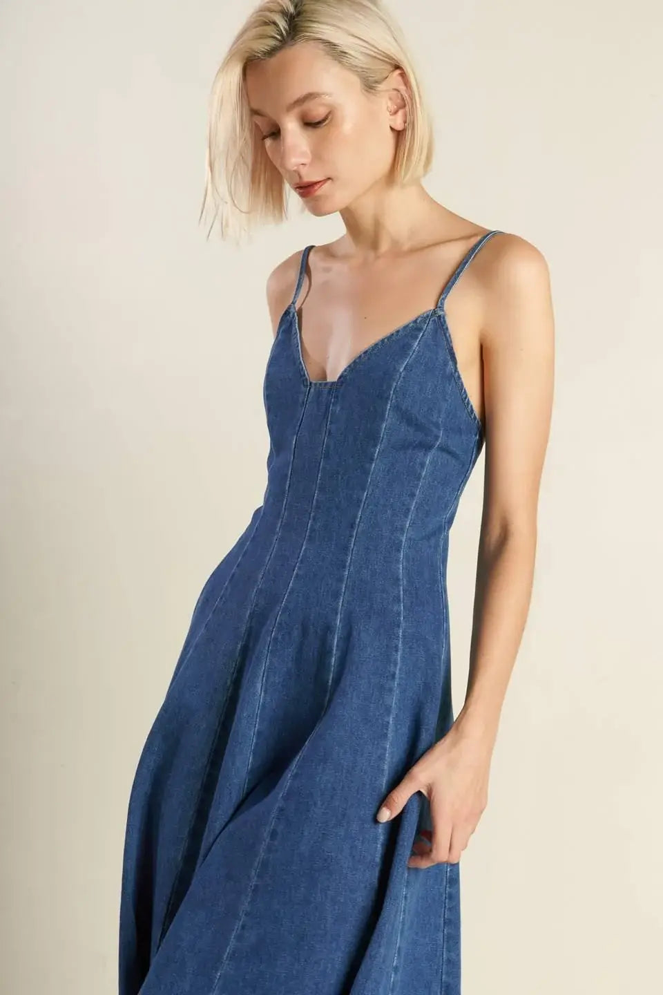 ROSEWOOD ROMANCE DENIM MIDI DRESS - Flying Tomato - Flyclothing LLC