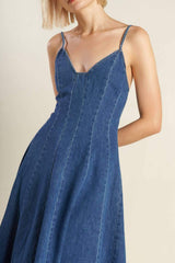 ROSEWOOD ROMANCE DENIM MIDI DRESS - Flying Tomato - Flyclothing LLC