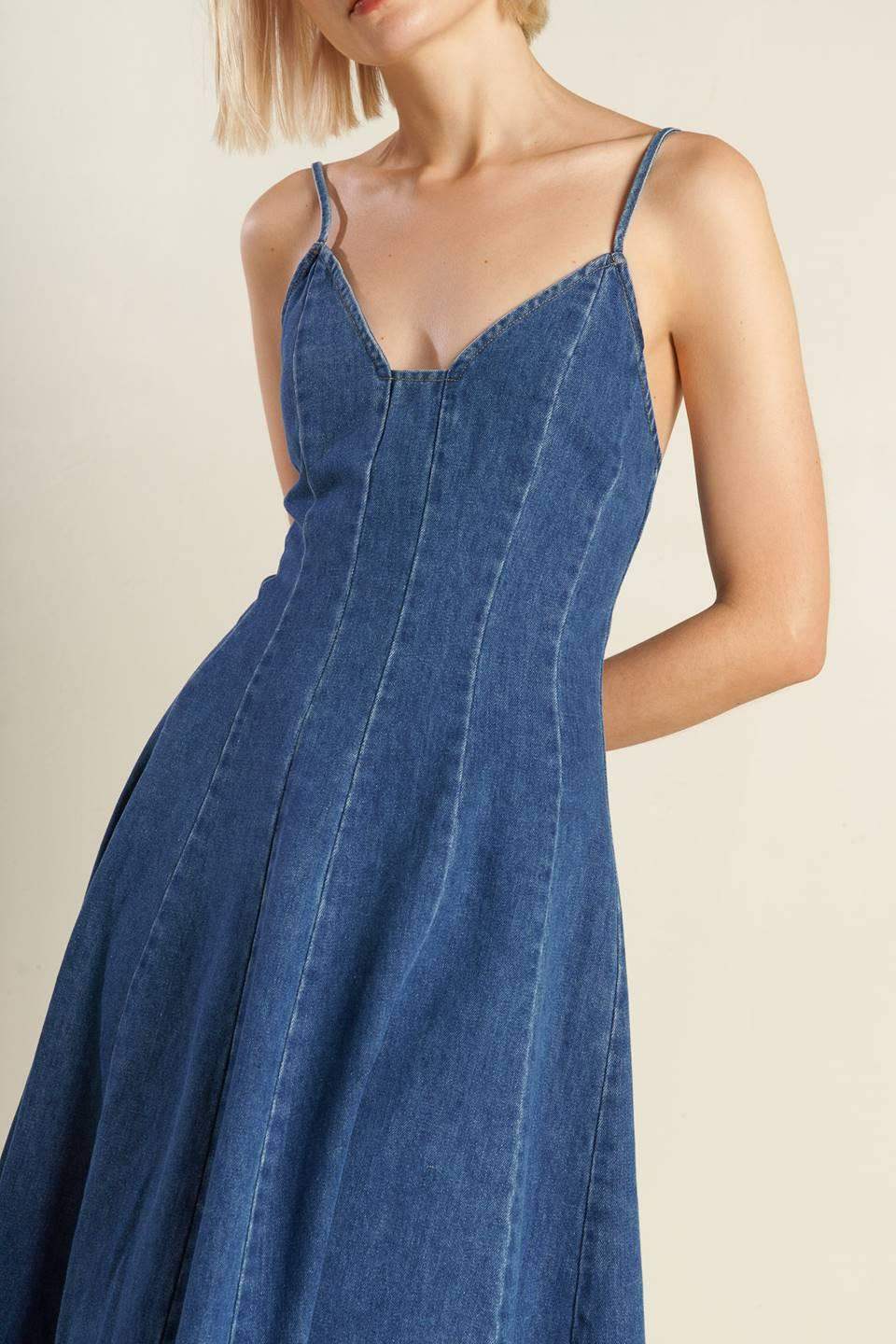 ROSEWOOD ROMANCE DENIM MIDI DRESS - Flying Tomato - Flyclothing LLC