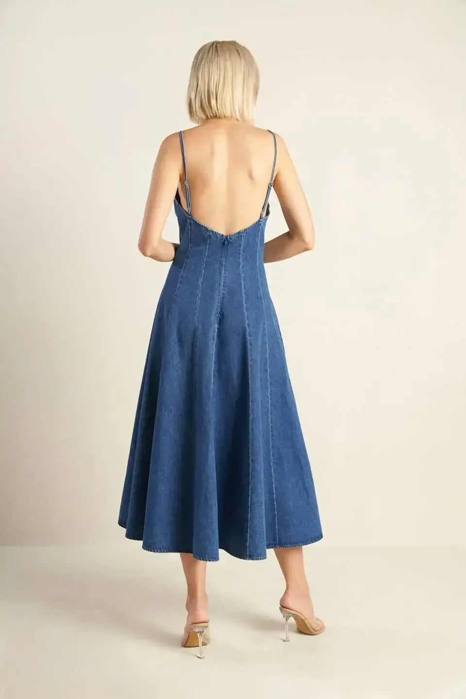ROSEWOOD ROMANCE DENIM MIDI DRESS - Flying Tomato - Flyclothing LLC