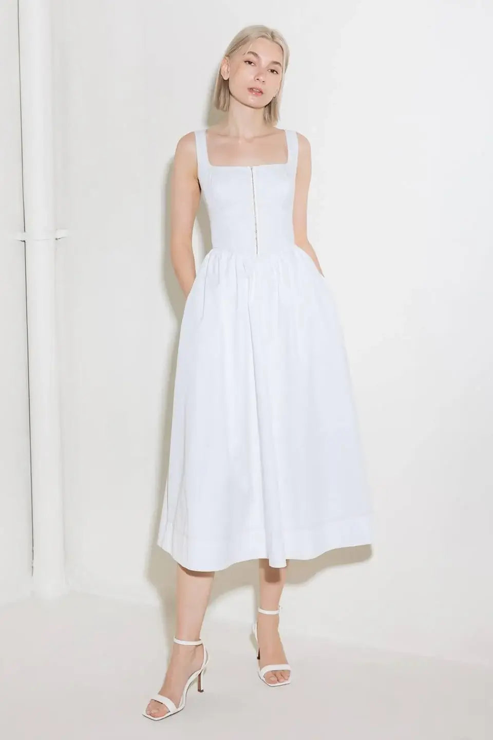 CATCH THE SUN IN WHITE WOVEN MIDI DRESS - Flying Tomato - Flyclothing LLC