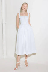 CATCH THE SUN IN WHITE WOVEN MIDI DRESS - Flying Tomato - Flyclothing LLC