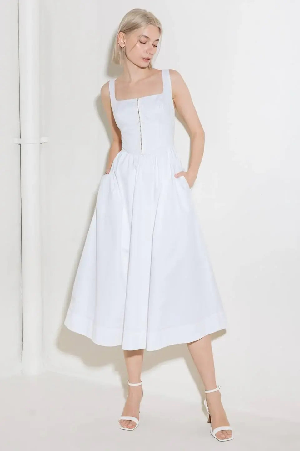 CATCH THE SUN IN WHITE WOVEN MIDI DRESS - Flying Tomato - Flyclothing LLC