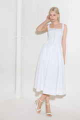 CATCH THE SUN IN WHITE WOVEN MIDI DRESS - Flying Tomato - Flyclothing LLC