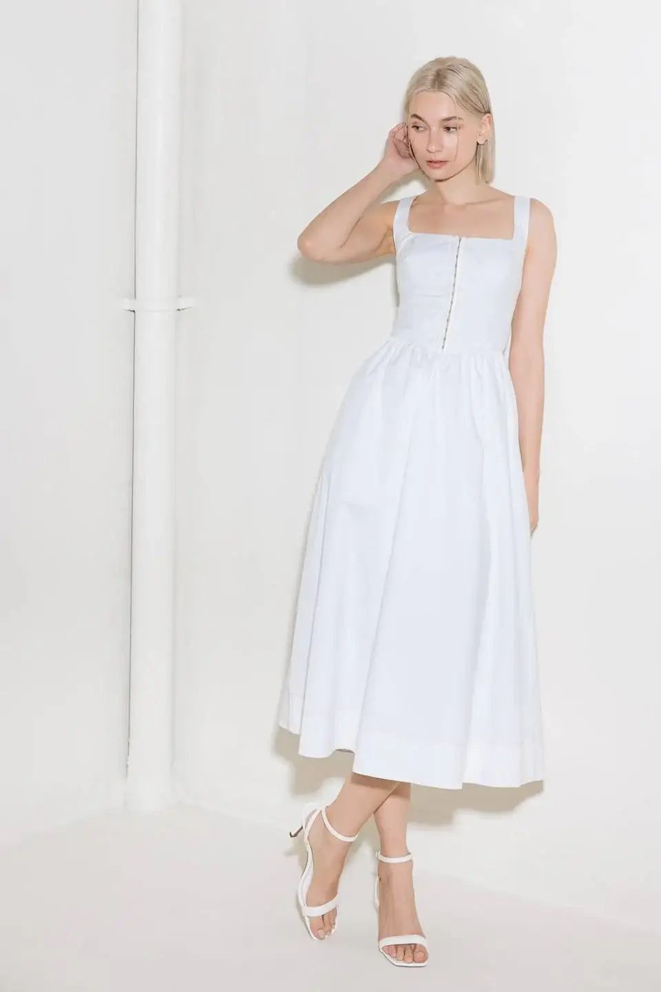 CATCH THE SUN IN WHITE WOVEN MIDI DRESS - Flying Tomato - Flyclothing LLC