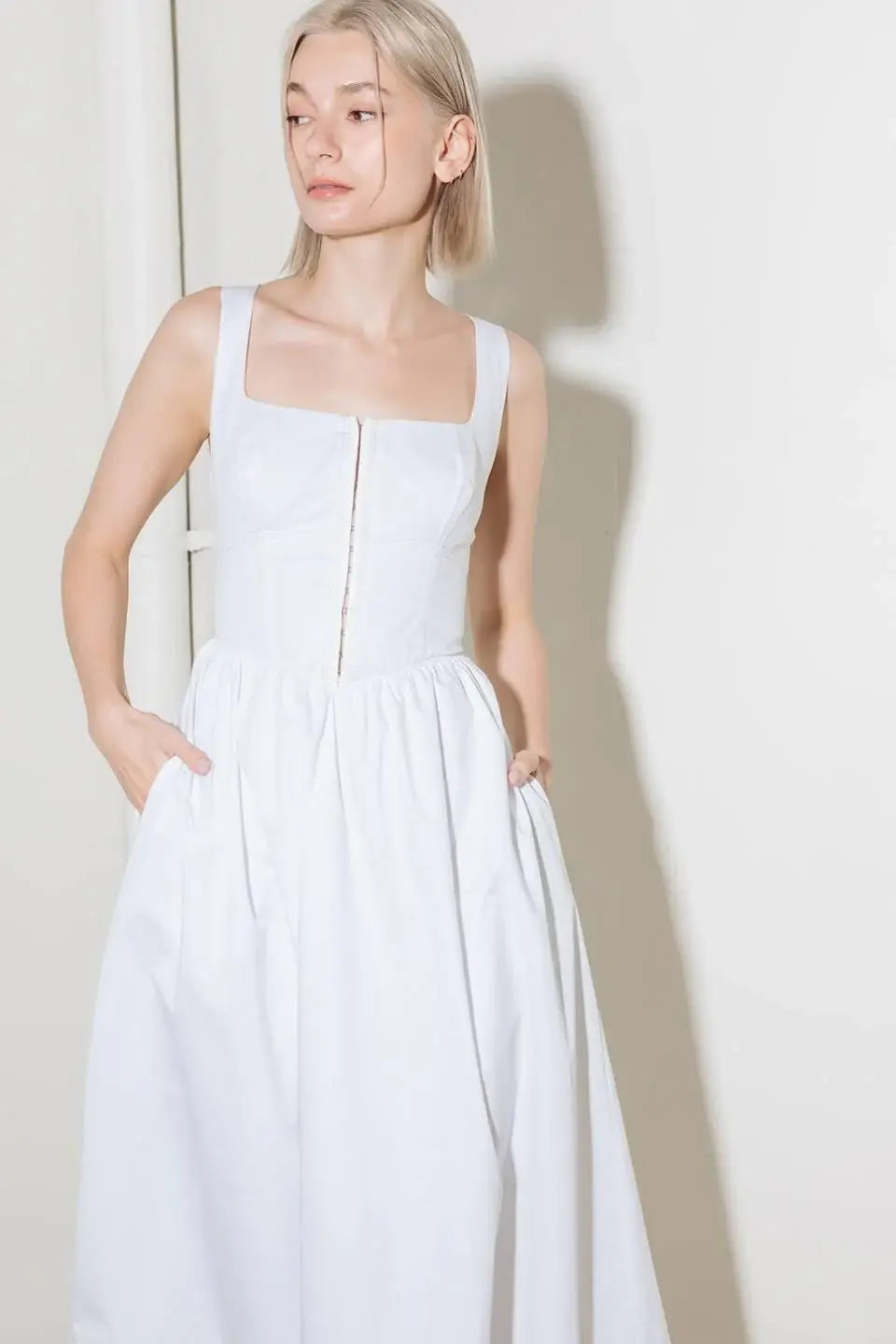 CATCH THE SUN IN WHITE WOVEN MIDI DRESS - Flying Tomato - Flyclothing LLC