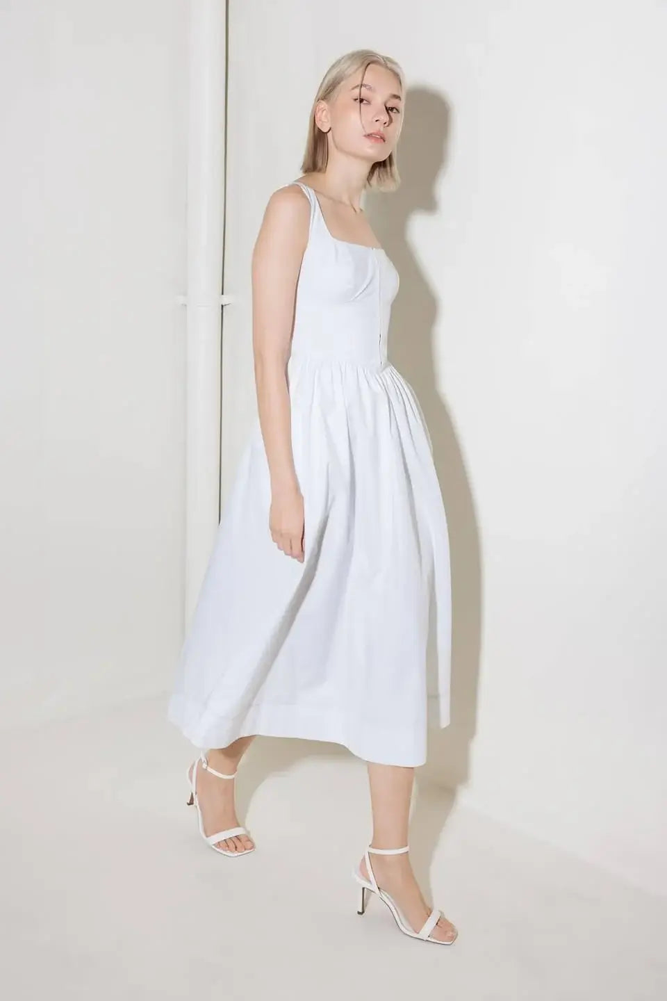 CATCH THE SUN IN WHITE WOVEN MIDI DRESS - Flying Tomato - Flyclothing LLC