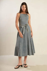 A DAY AT THE VINEYARD DENIM MIDI DRESS - Flying Tomato - Flyclothing LLC