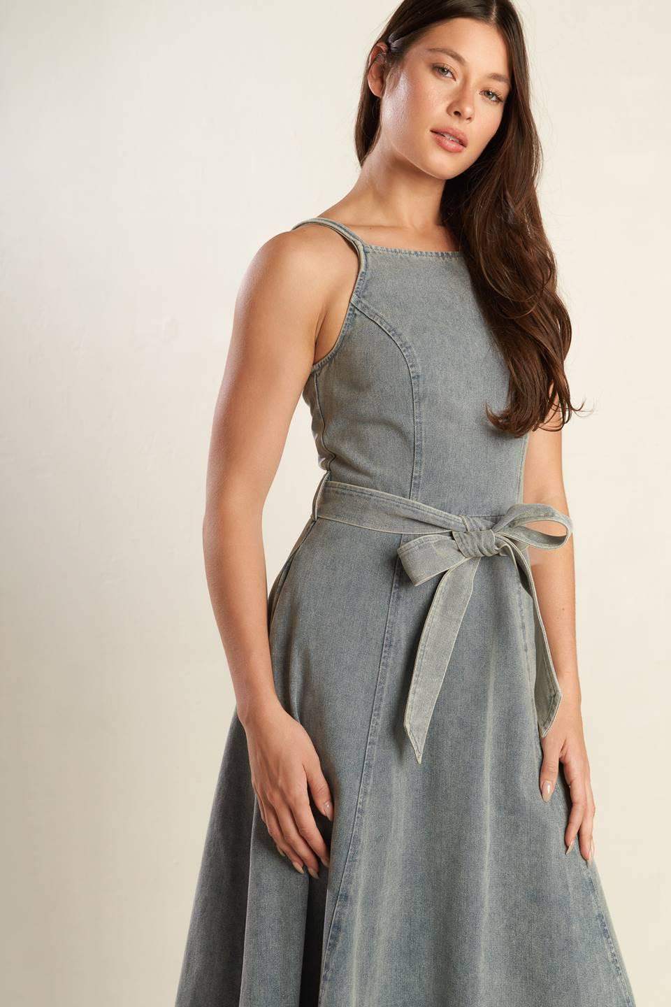 A DAY AT THE VINEYARD DENIM MIDI DRESS - Flying Tomato - Flyclothing LLC