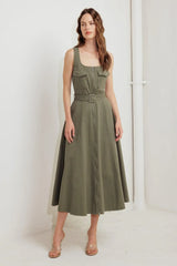 OLIVE GROVE WOVEN MIDI DRESS - Flying Tomato - Flyclothing LLC