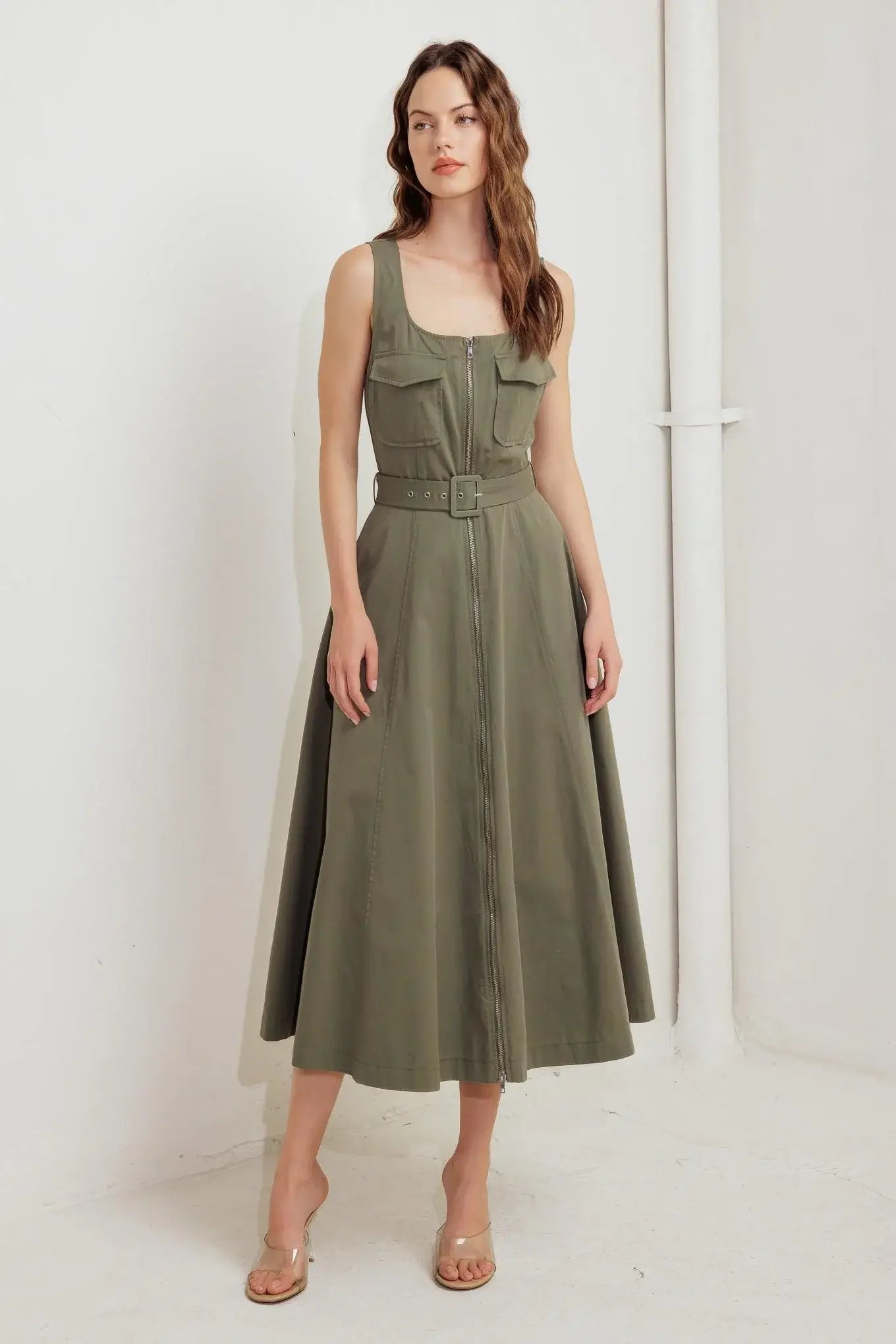 OLIVE GROVE WOVEN MIDI DRESS - Flying Tomato - Flyclothing LLC