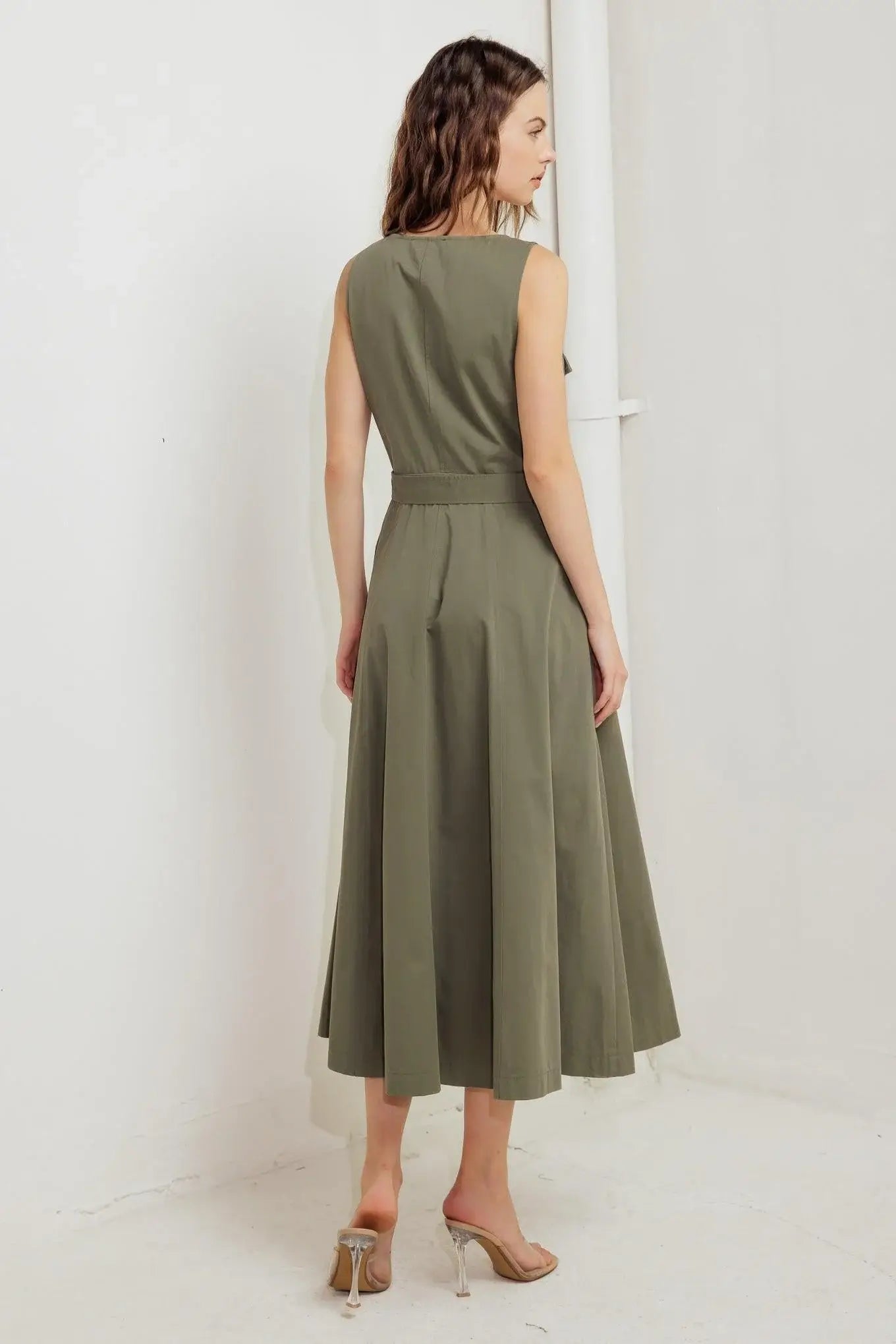OLIVE GROVE WOVEN MIDI DRESS - Flying Tomato - Flyclothing LLC