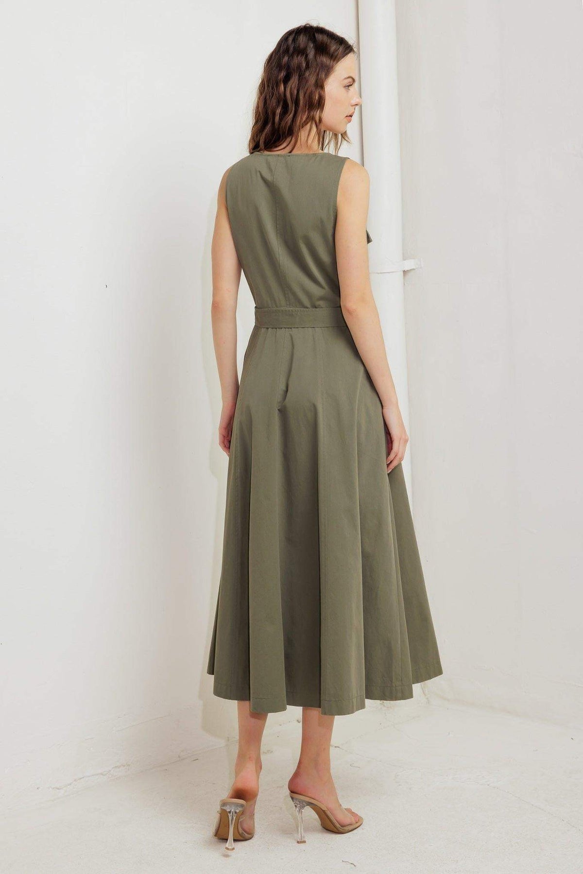 OLIVE GROVE WOVEN MIDI DRESS - Flying Tomato - Flyclothing LLC