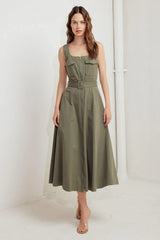 OLIVE GROVE WOVEN MIDI DRESS - Flying Tomato - Flyclothing LLC