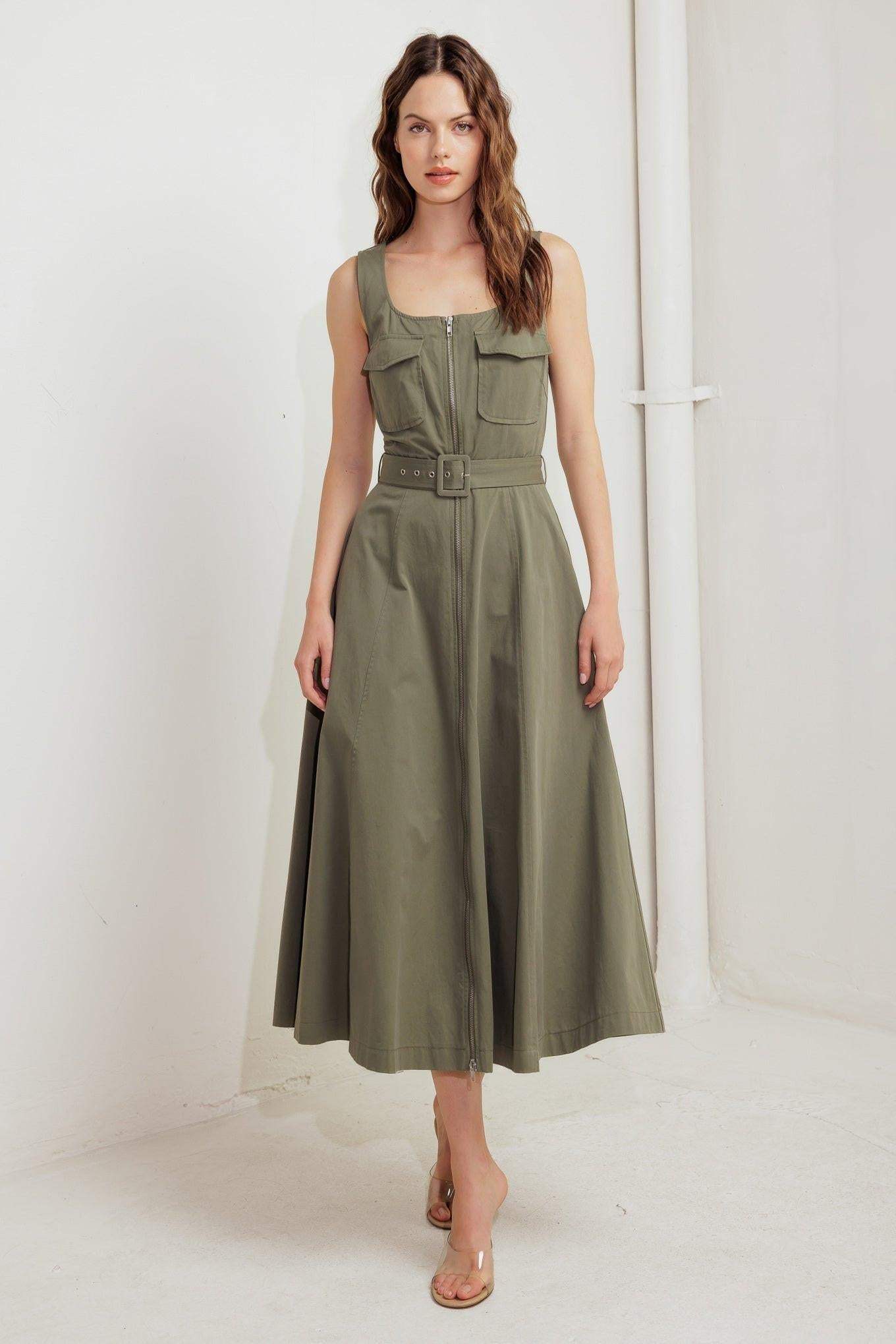 OLIVE GROVE WOVEN MIDI DRESS - Flying Tomato - Flyclothing LLC