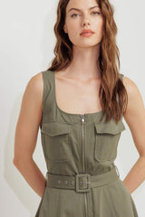 OLIVE GROVE WOVEN MIDI DRESS - Flying Tomato - Flyclothing LLC