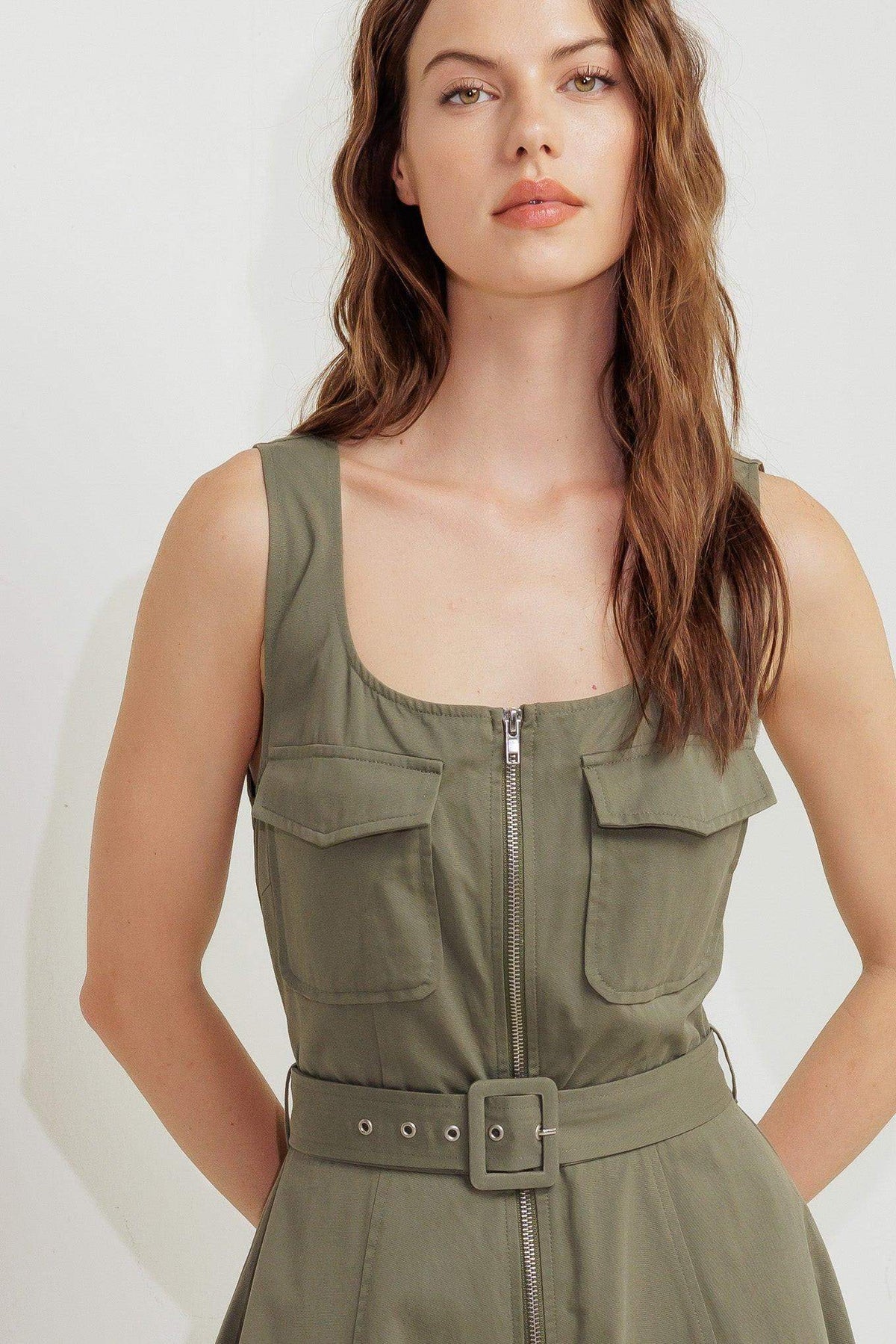 OLIVE GROVE WOVEN MIDI DRESS - Flying Tomato - Flyclothing LLC