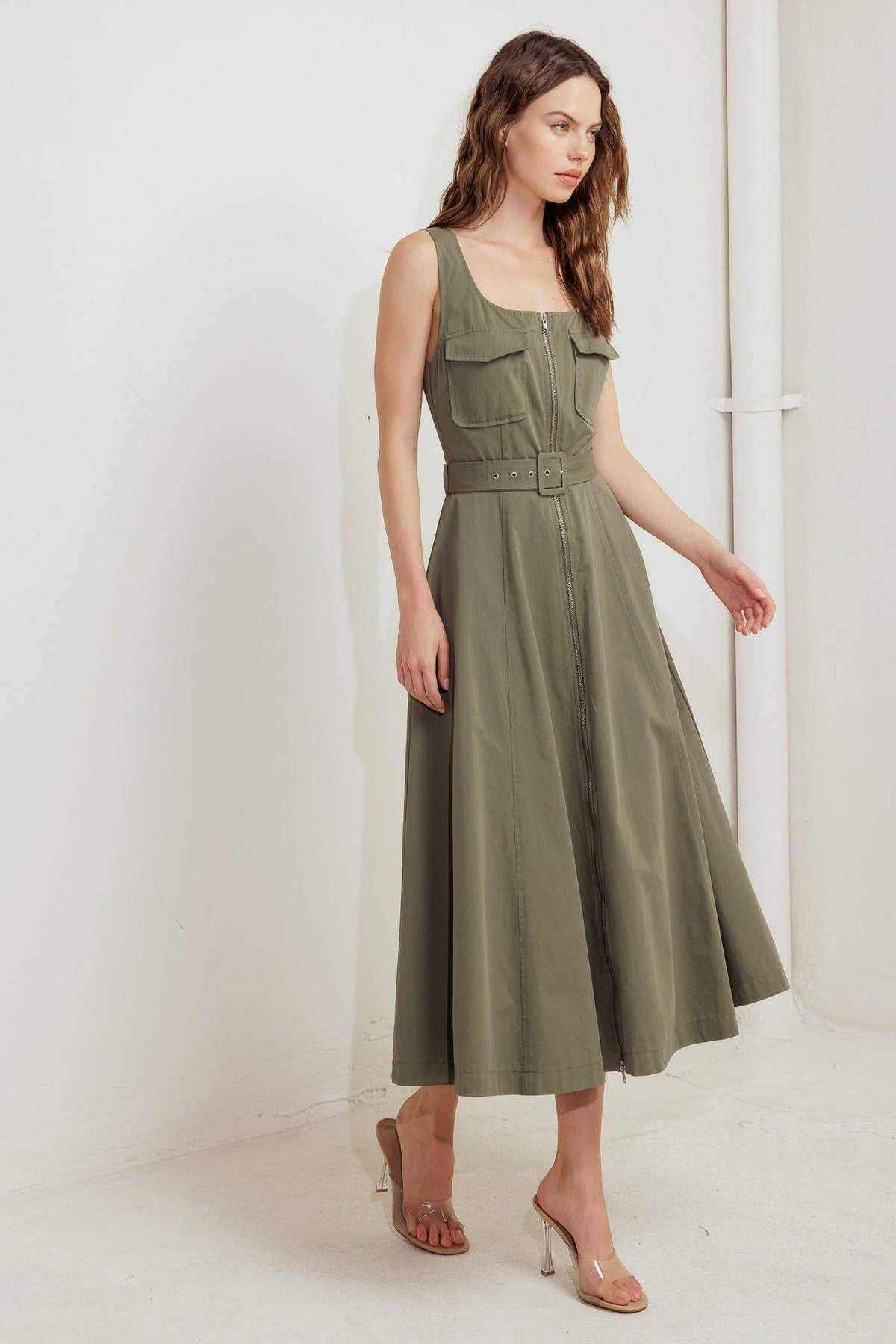 OLIVE GROVE WOVEN MIDI DRESS - Flying Tomato - Flyclothing LLC