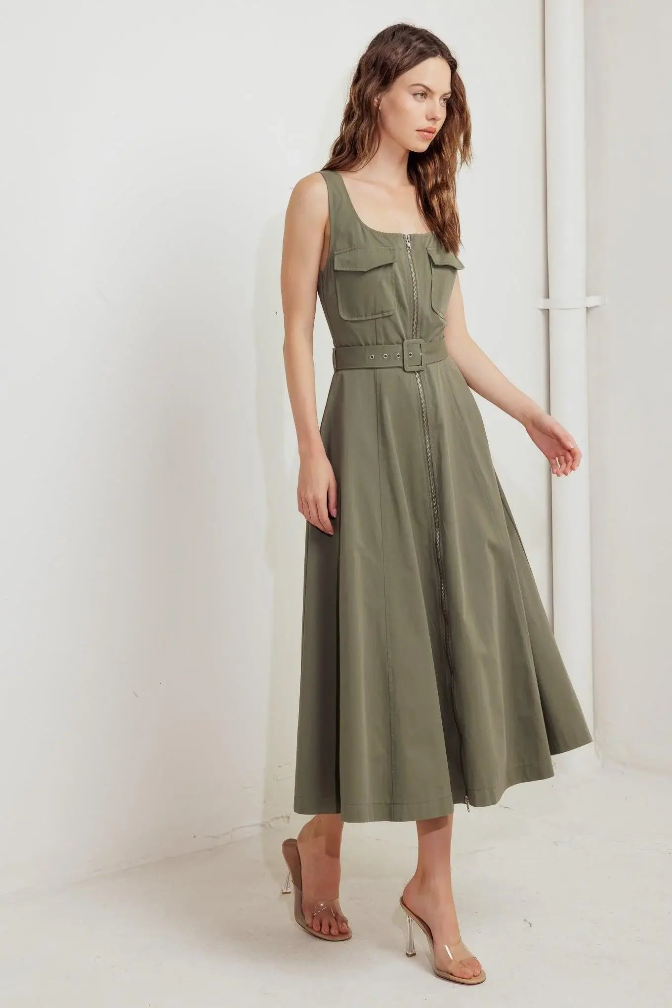 OLIVE GROVE WOVEN MIDI DRESS - Flying Tomato - Flyclothing LLC