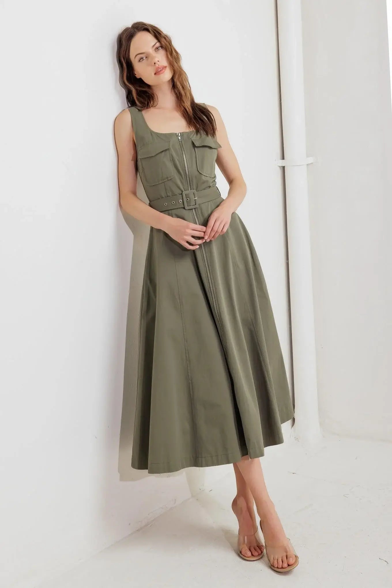 OLIVE GROVE WOVEN MIDI DRESS - Flying Tomato - Flyclothing LLC