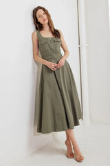 OLIVE GROVE WOVEN MIDI DRESS - Flying Tomato - Flyclothing LLC