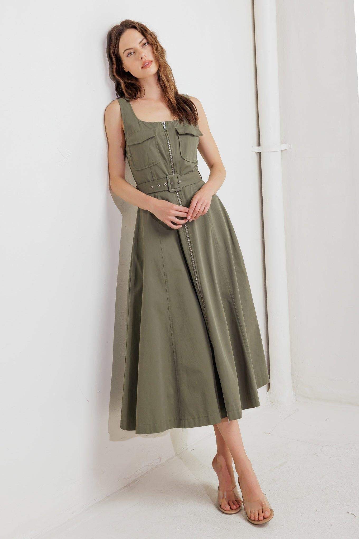 OLIVE GROVE WOVEN MIDI DRESS - Flying Tomato - Flyclothing LLC