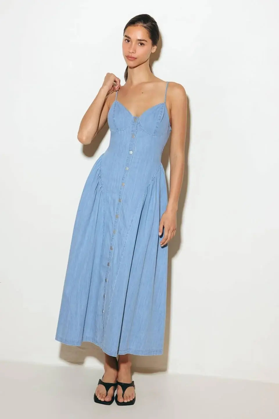 BLUEBELL BREEZE LIGHTWEIGHT DENIM MIDI DRESS - Flying Tomato - Flyclothing LLC
