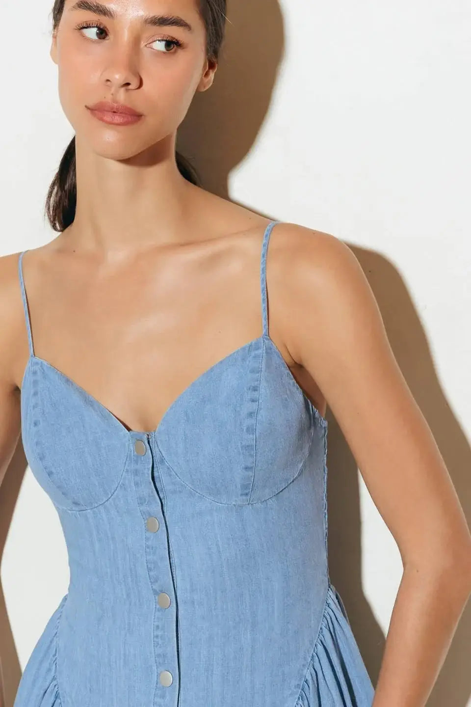 BLUEBELL BREEZE LIGHTWEIGHT DENIM MIDI DRESS - Flying Tomato - Flyclothing LLC