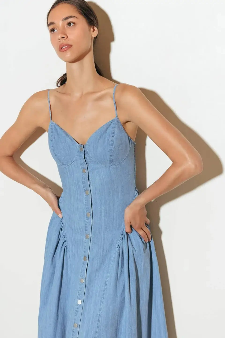 BLUEBELL BREEZE LIGHTWEIGHT DENIM MIDI DRESS - Flying Tomato - Flyclothing LLC