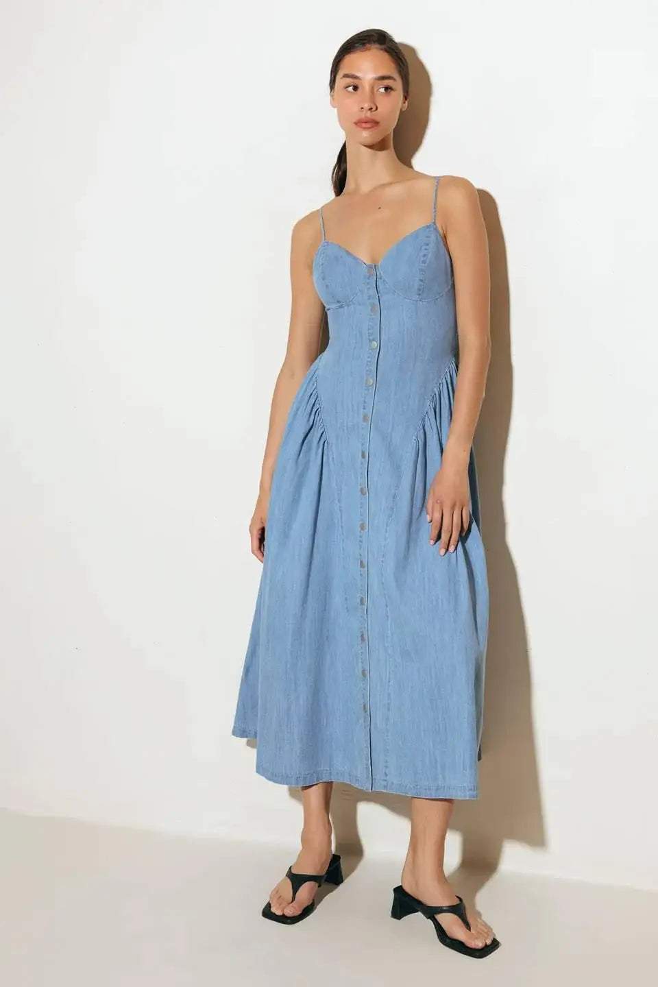 BLUEBELL BREEZE LIGHTWEIGHT DENIM MIDI DRESS - Flying Tomato - Flyclothing LLC