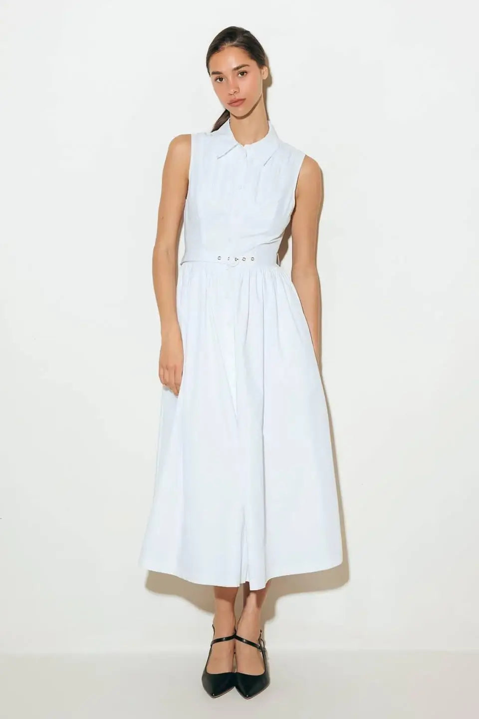 NUE EASE WHITE WOVEN MDI DRESS - Flying Tomato - Flyclothing LLC