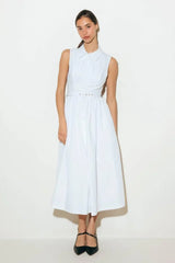 NUE EASE WHITE WOVEN MDI DRESS - Flying Tomato - Flyclothing LLC