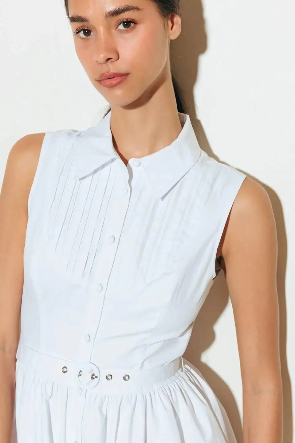 NUE EASE WHITE WOVEN MDI DRESS - Flying Tomato - Flyclothing LLC